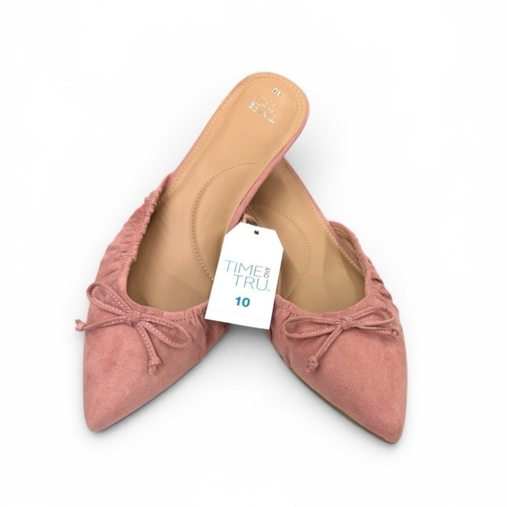 Faux Suede Kitten Heel Mules Pink Size 10 New NWT Pointed Toe Bow - Picture 8 of 8